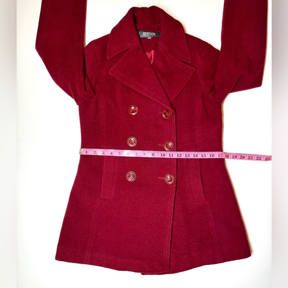 Kenneth Cole Women's Double-Breasted Wool Blend Dark Red Pea Coat Size- 2 - Picture 5 of 9